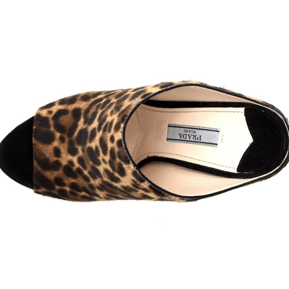 Prada Wedge Sandals Leopard Print Leather Size 6.5 New